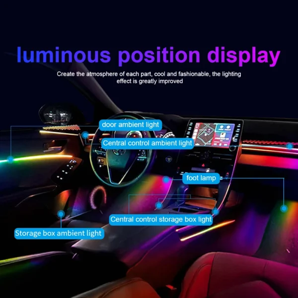 14 in 1 18 in 1 64 Color RGB Symphony Car Atmosphere Interior LED Acrylic Guide Fiber Optic Universal Decoration Ambient Lights - Image 5