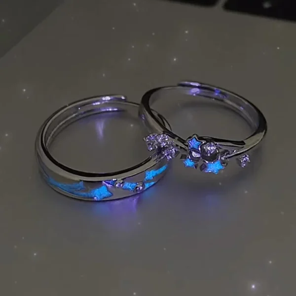 2Pc Luminous Star Adjustable Finger Ring Vintage Luxury Love Couples Rings Glow In Dark Y2K Jewelry Valentine's Day Gift