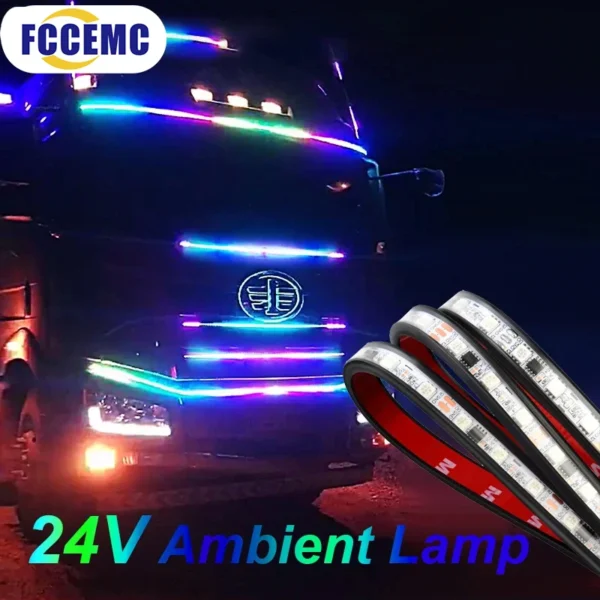 24V Truck Colorful Flashing Ambient Lighting LED Decorative Lamp Atmosphere Light Night Driving Safety Car Warning Light Strip