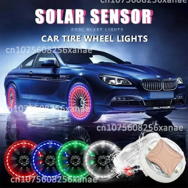 Car Solar Smart Tire Light Automobile Wheel Lights Nozzle Valve Caps Fluorescent Car Hub Luminous LED Tire Valve Caps lights - Image 2