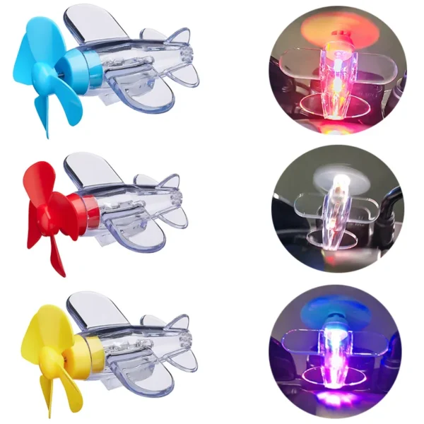 Car Rotatable Airplane Wind Powered Small Led Light Airplane Decor Car Styling Ornaments Bikes Motorcycle Bicycle Decorations