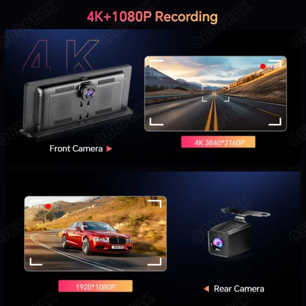 K2 Pro 11.3" Car DVR 4K Camera Wireless Carplay Android auto Ai Screen Dash Cam Dual Len Video Recorder GPS Navigation Dashboard - Image 3