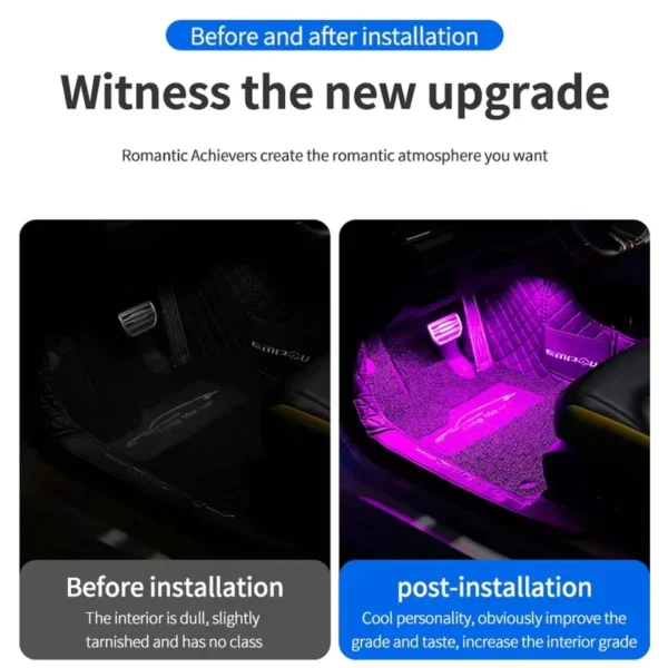 Neon LED Car Interior Ambient Foot Strip Light Accessories Back light Remote App Music Control Auto Decorative Atmosphere Lamp - Image 3